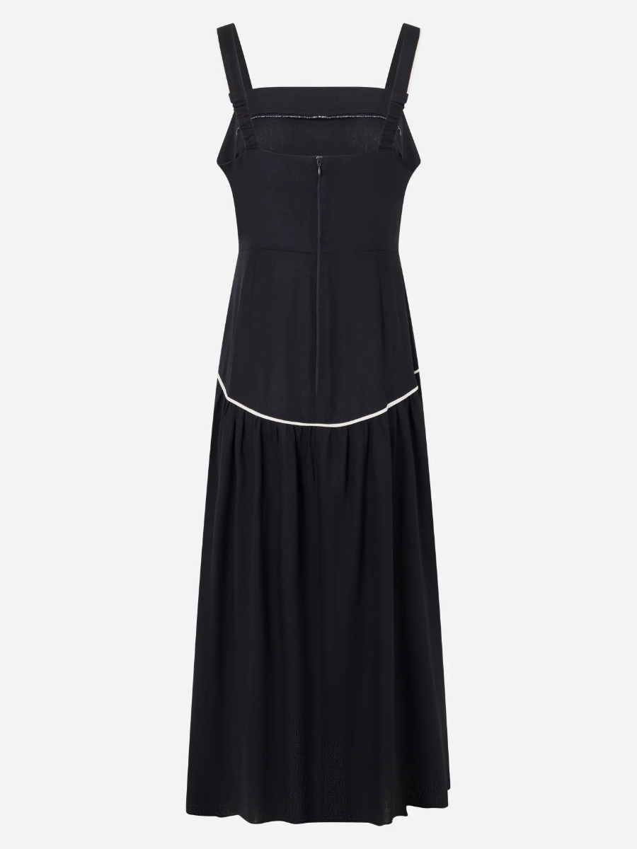 Black Viscose Dress With Square Neckline