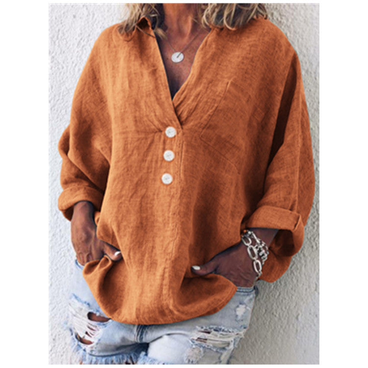 Relaxed Linen-Blend Button-Front Top