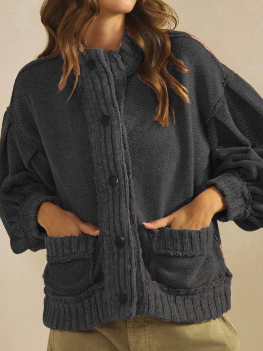 Soft Ribbed Button-Front Knit Cardigan