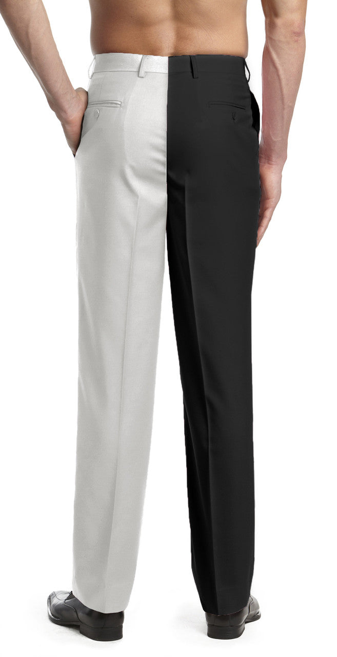 Men's Dress Pants Trousers Flat Front Slacks BLACK and WHITE CONCITOR