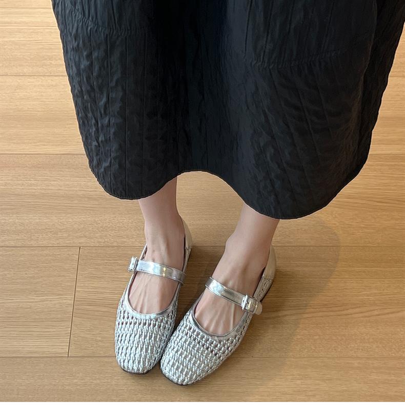 Woven Square-Toe Mary Jane Flats | Breathable Retro Summer Shoes