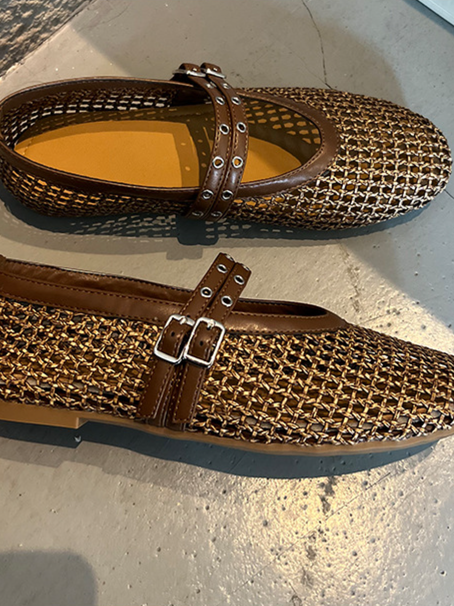 Mesh Mary Jane Flats | Breathable Studded Strap Ballet Flats