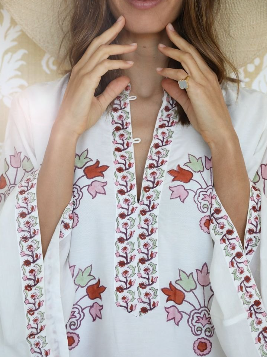 White Embroidered Bell Sleeve Maxi Dress