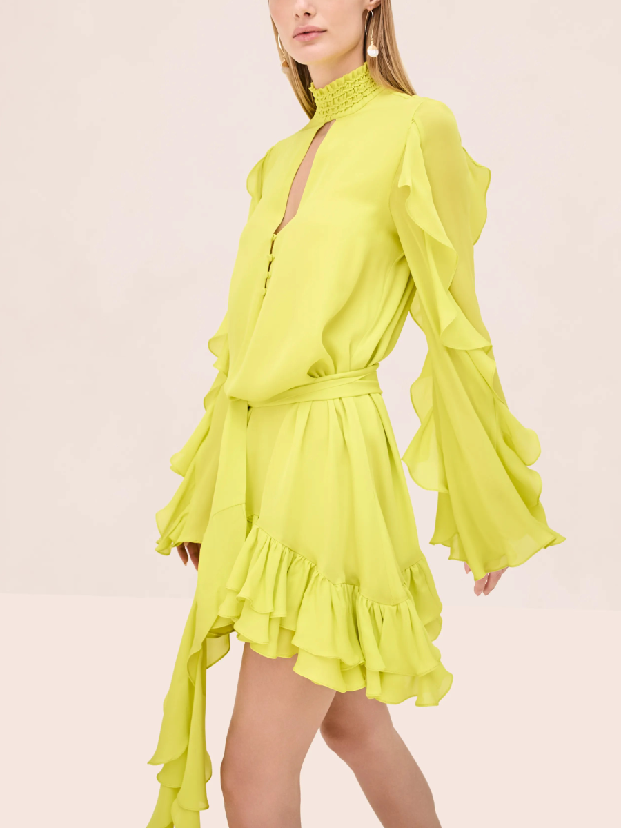 Ruffled High-Neck Mini Dress