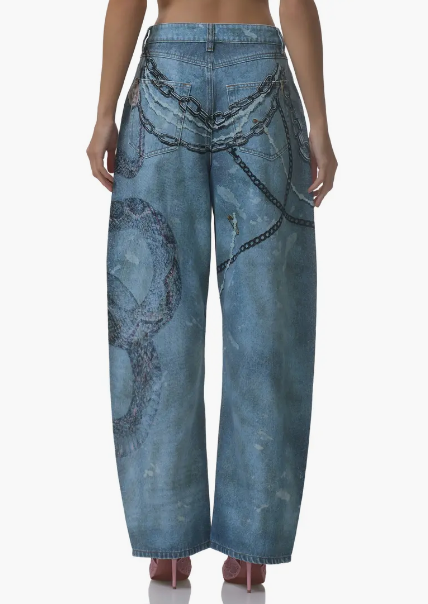 High-Waisted Graphic Wide Leg Jeans