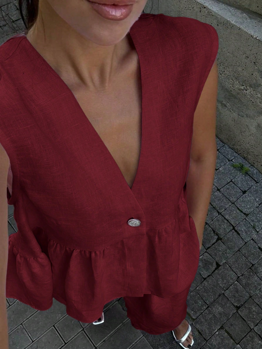 Ladies' V-neck Patchwork Top Pants Casual Suit
