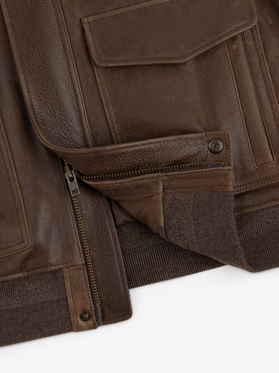 Vintage Brown Leather Bomber Jacket