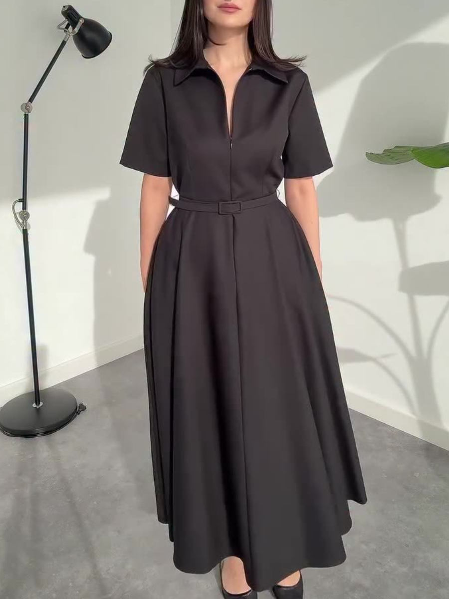 Flattering V-Neck Black Maxi Dress with Defined Waist