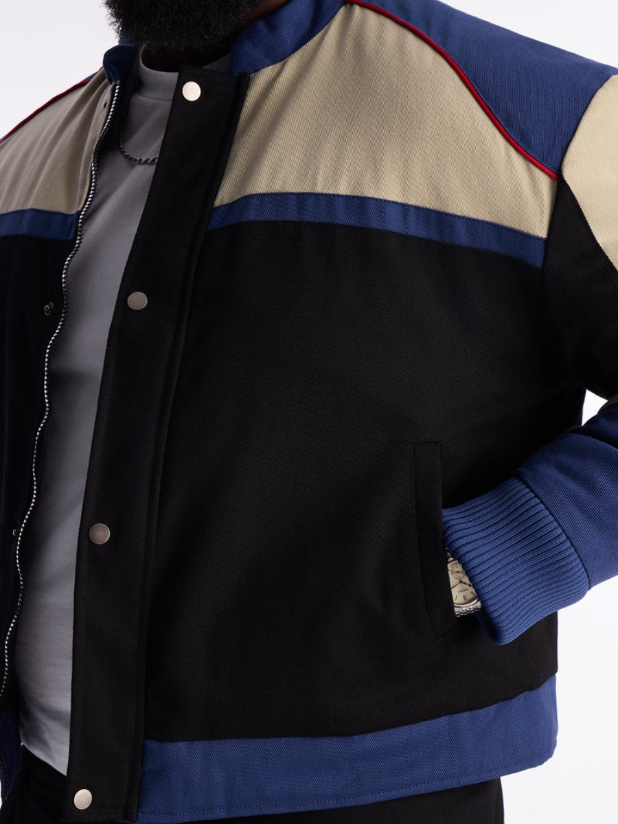 Retro Tri-Color Block Varsity Bomber Jacket for Men