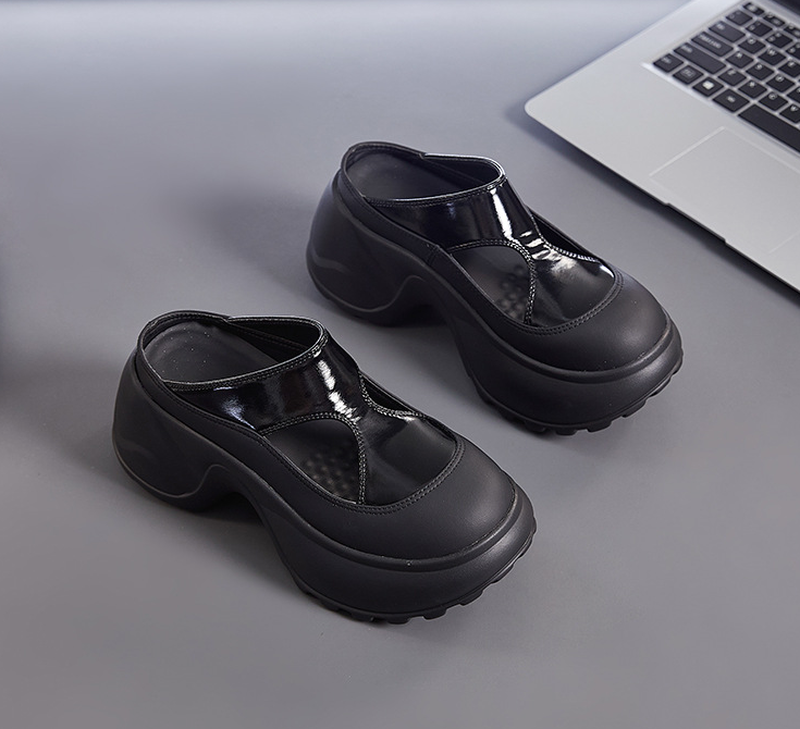 Chunky Platform Slide Sandals | Black Silver Casual Mule Clogs