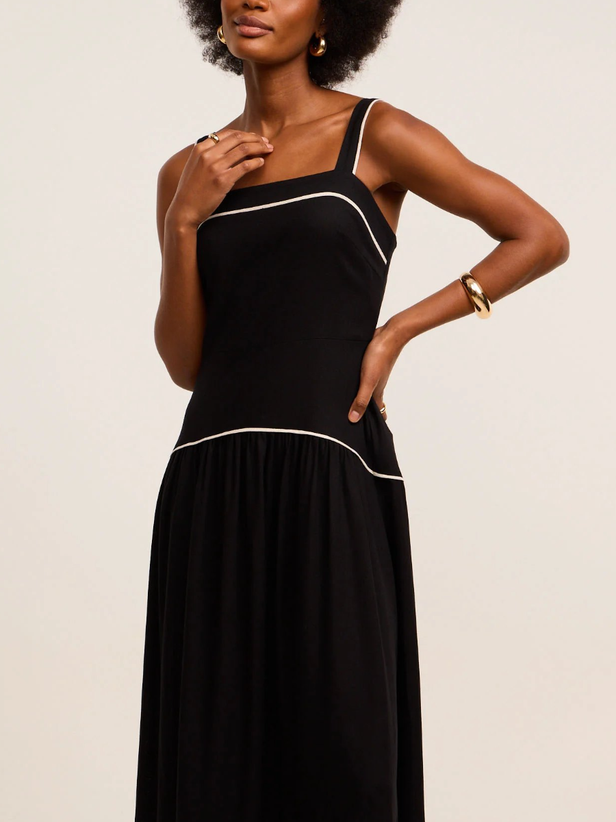 Black Viscose Dress With Square Neckline