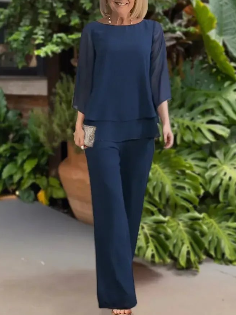 Classy 3/4 Sleeve Plain Two Piece Set