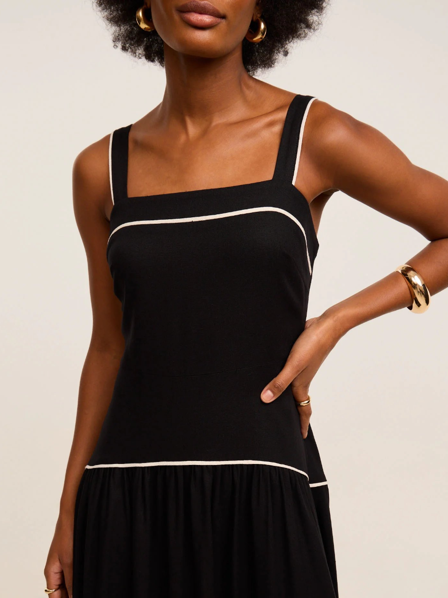 Black Viscose Dress With Square Neckline