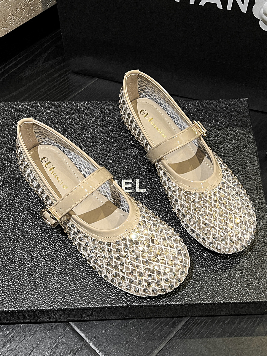Rhinestone Mesh Mary Jane Flats for Women | Sparkly Breathable Mary Jane Shoes