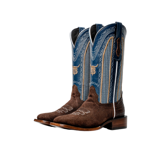 Men’s Chocolate Brown Rough-Out Western Boots, Square Toe Leather Cowboy Boots