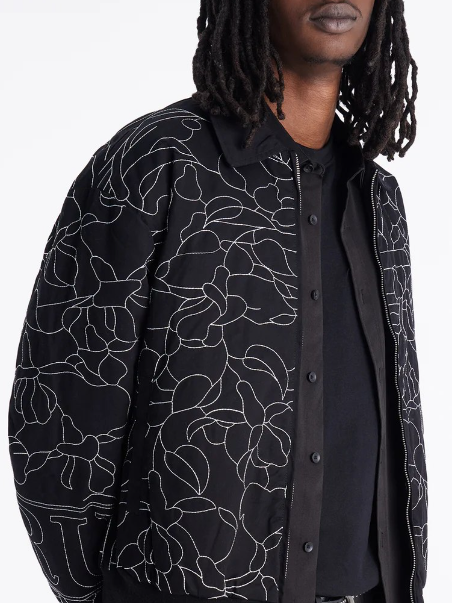 Men's Abstract Stitch Quilted Bomber Jacket - Black