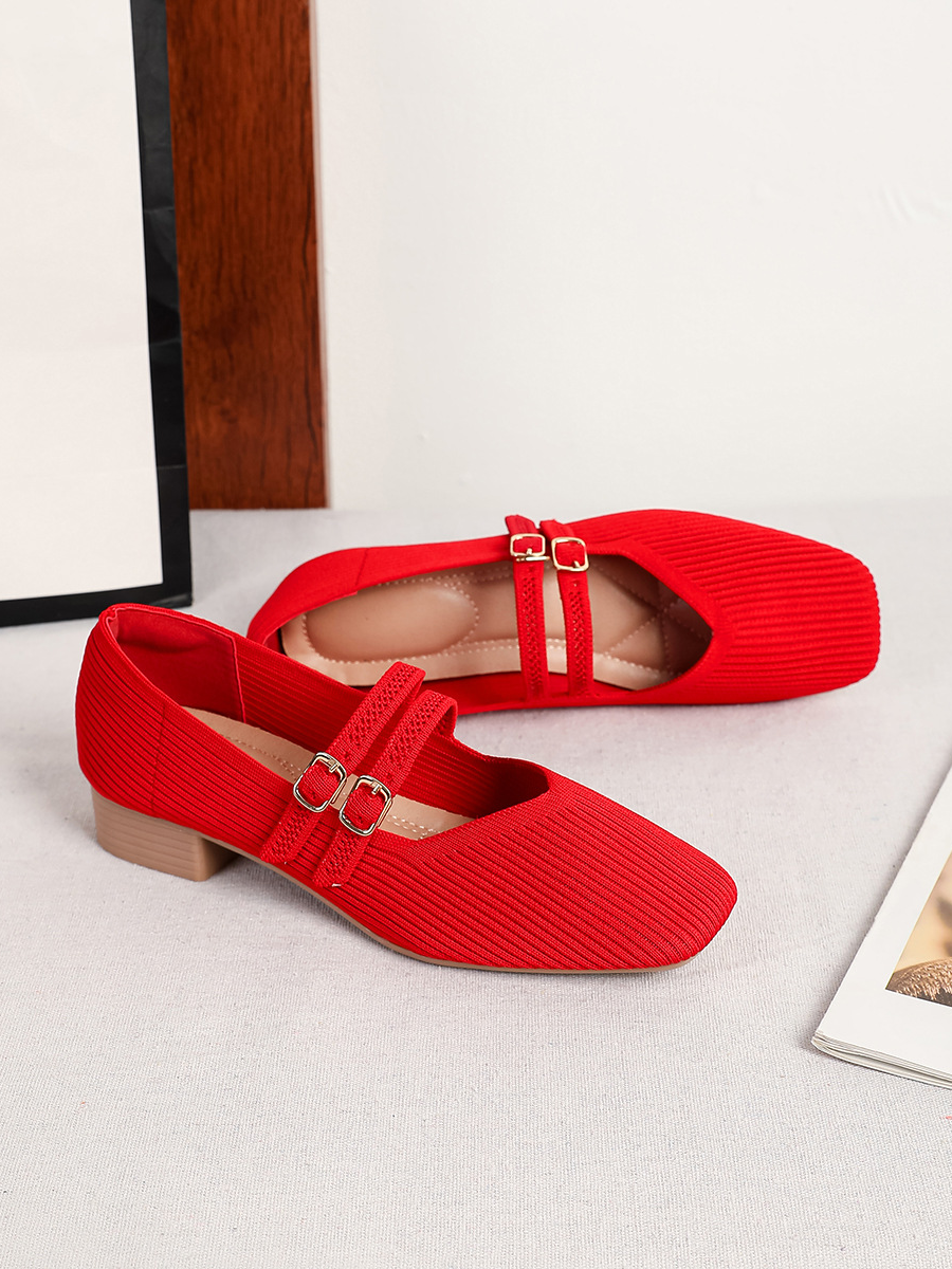 Retro Knitted Mary Jane Flats for Women | Square Toe Breathable Comfort Shoes
