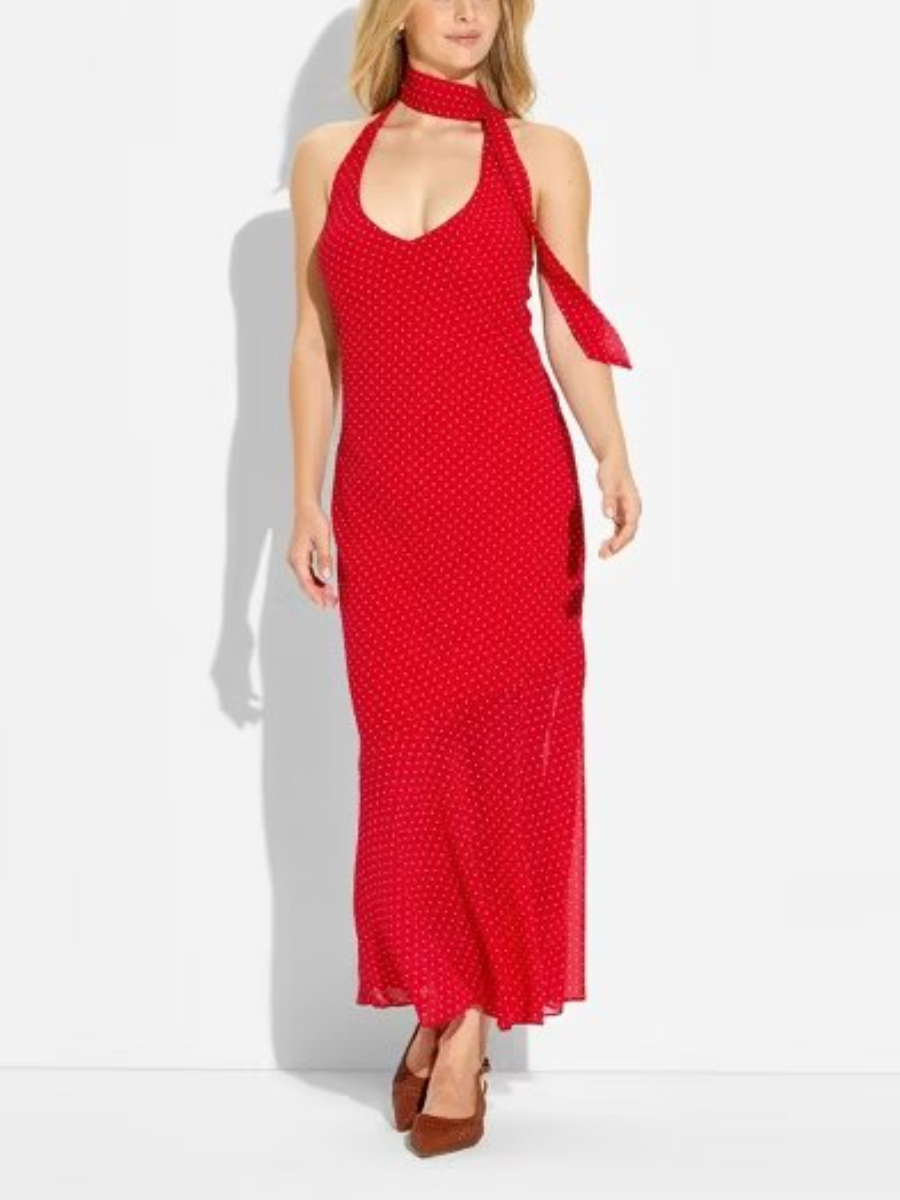 Polka Dot Halter Midi Dress