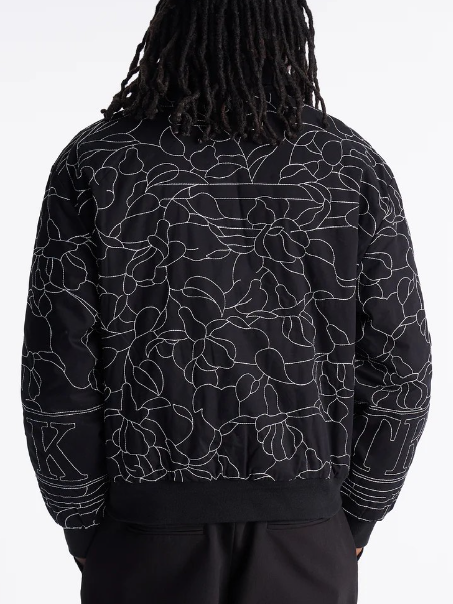Men's Abstract Stitch Quilted Bomber Jacket - Black