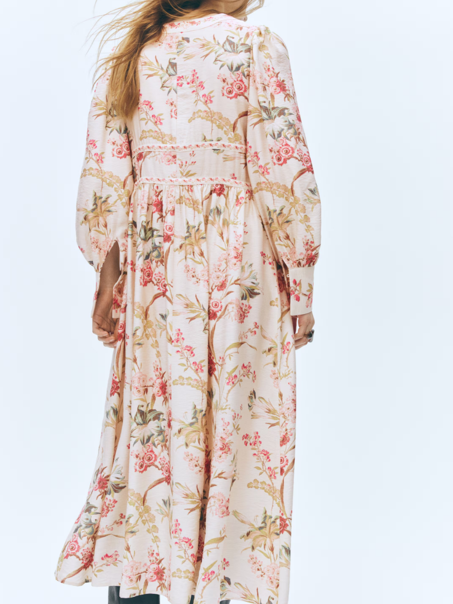 Blush Floral Button-Front Midi Dress