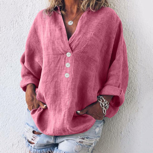Relaxed Linen-Blend Button-Front Top