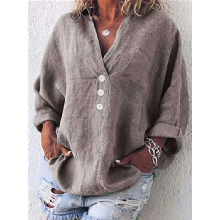 Relaxed Linen-Blend Button-Front Top