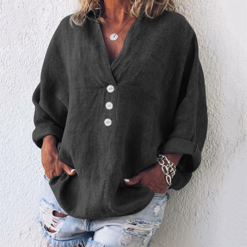 Relaxed Linen-Blend Button-Front Top