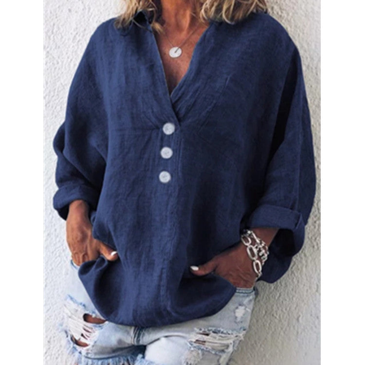 Relaxed Linen-Blend Button-Front Top