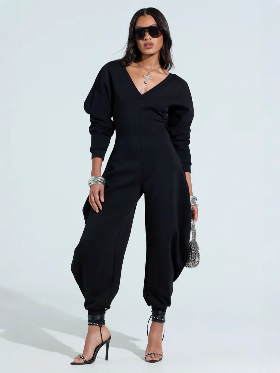 Camo V-Neck Long Sleeve Jumpsuit
