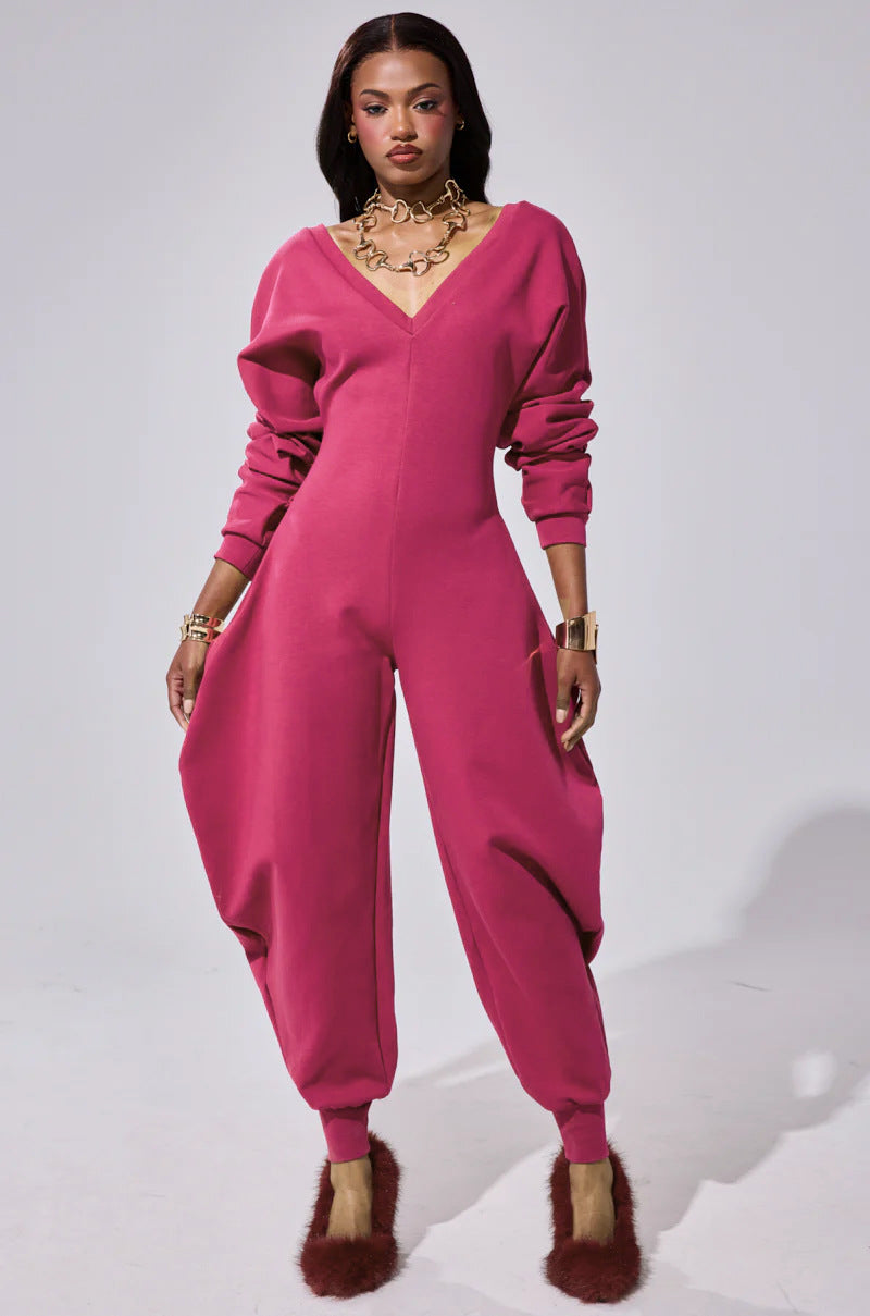 Camo V-Neck Long Sleeve Jumpsuit