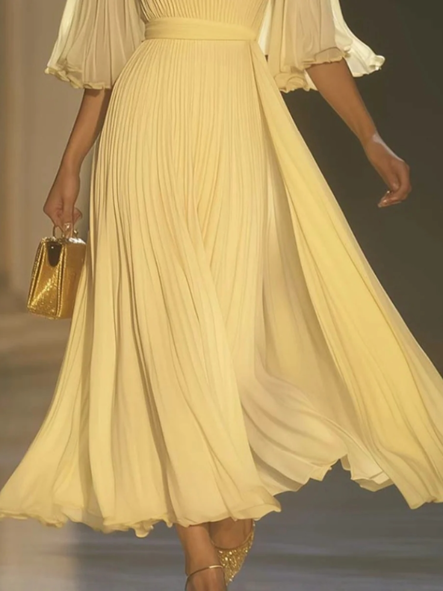 Yellow Plain Round Neck Maxi Dress