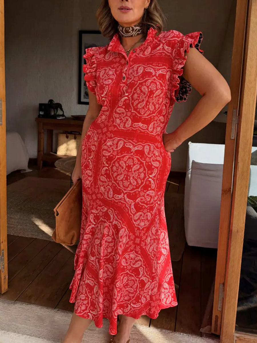 Red Bandana Remi Dress With Leopard Sleeve