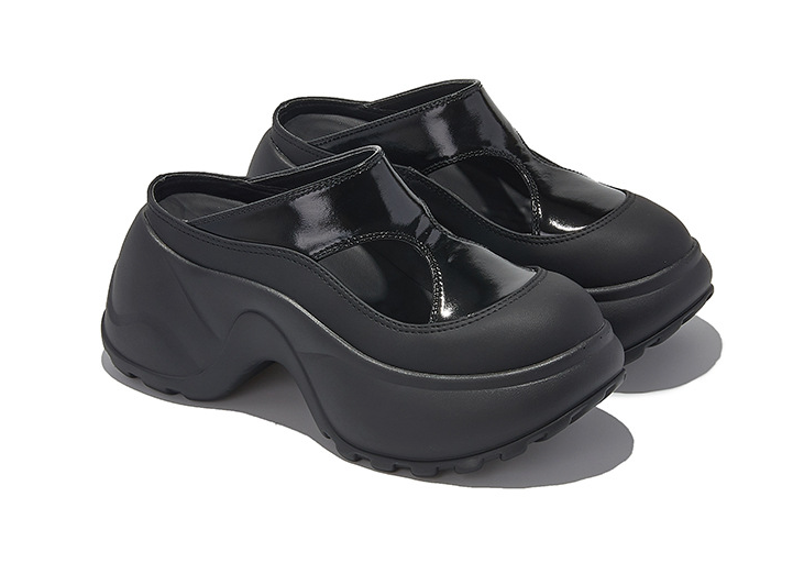 Chunky Platform Slide Sandals | Black Silver Casual Mule Clogs