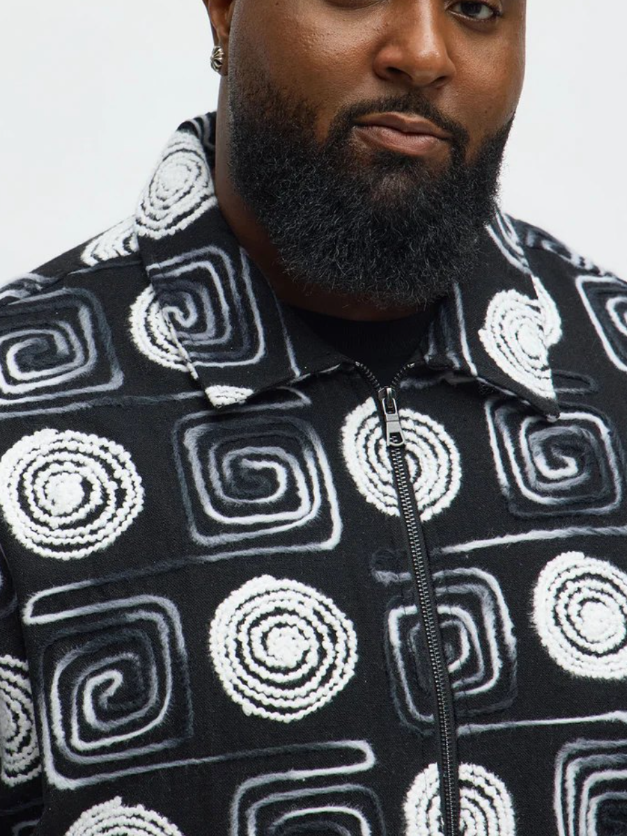 Cropped Textured I'm Spiraling Work Jacket - Black/White