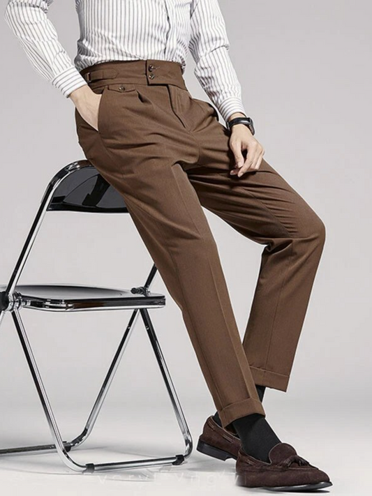 Men's Retro Formal Pants High Waist Straight Trousers Casual Business Suit Pants