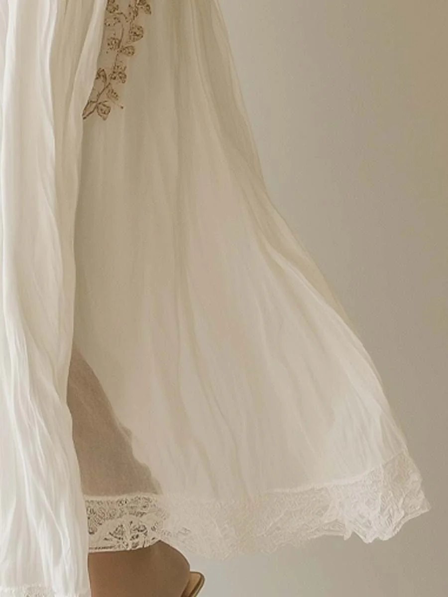 Bohemian Embroidered Sleeveless Chiffon Maxi Dress