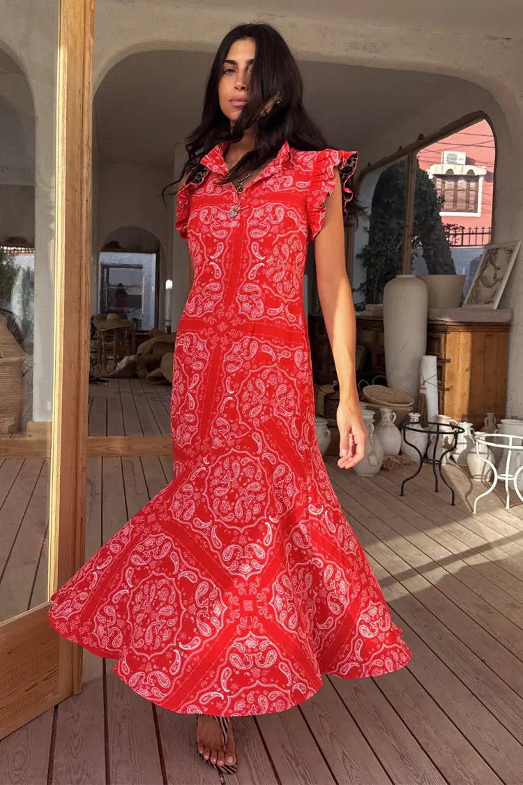 Red Bandana Remi Dress With Leopard Sleeve