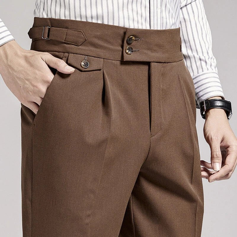 Men's Retro Formal Pants High Waist Straight Trousers Casual Business Suit Pants