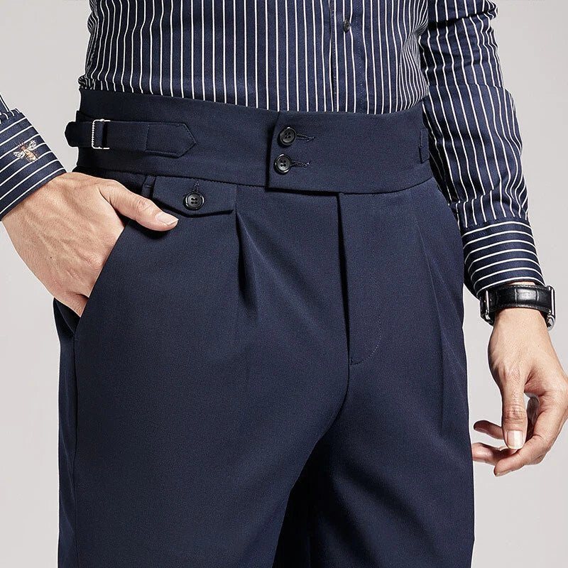 Men's Retro Formal Pants High Waist Straight Trousers Casual Business Suit Pants