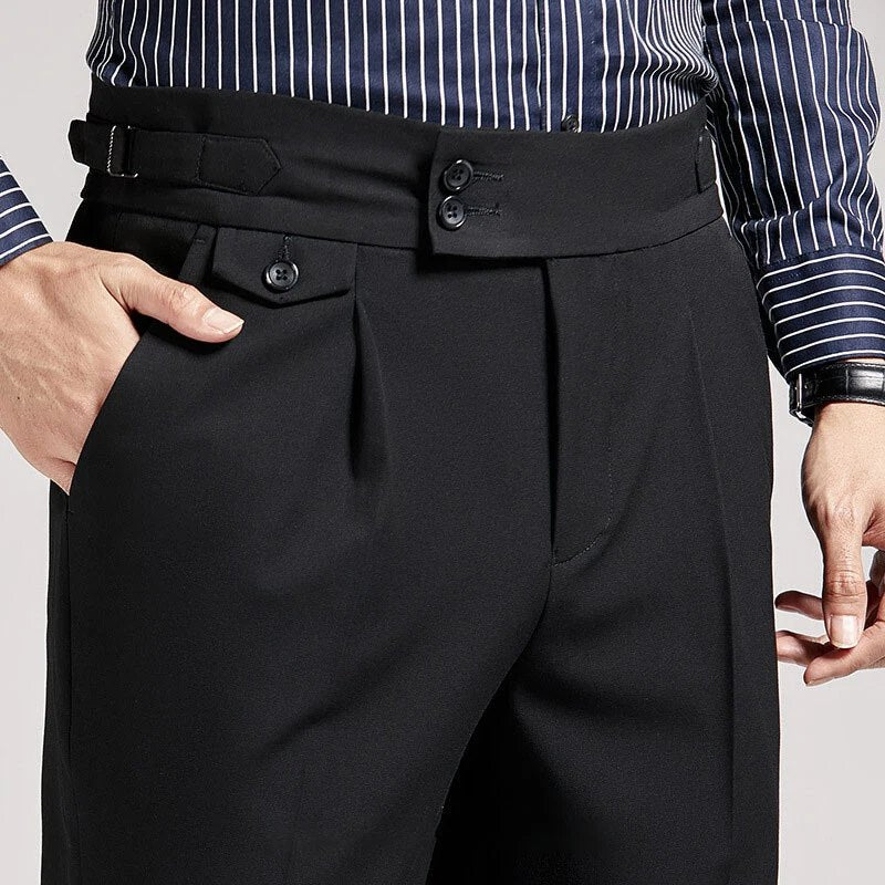 Men's Retro Formal Pants High Waist Straight Trousers Casual Business Suit Pants