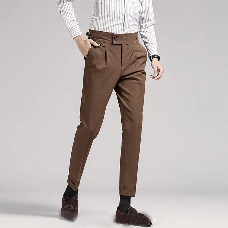 Men's Retro Formal Pants High Waist Straight Trousers Casual Business Suit Pants