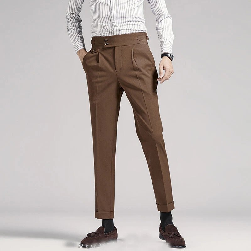 Men's Retro Formal Pants High Waist Straight Trousers Casual Business Suit Pants