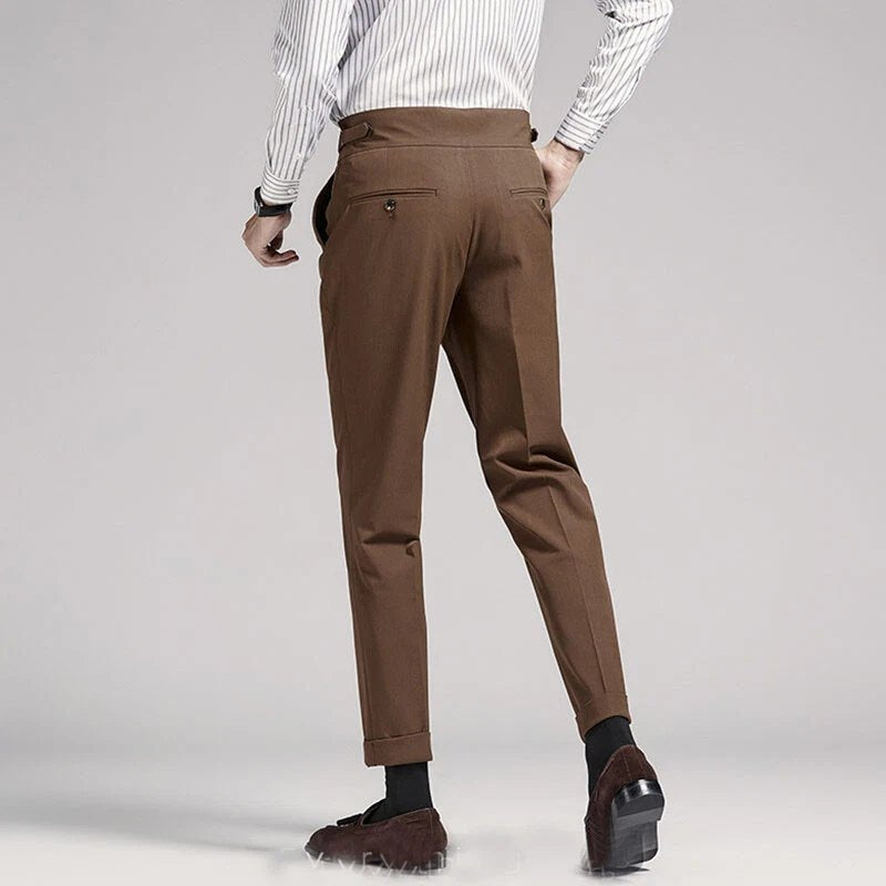 Men's Retro Formal Pants High Waist Straight Trousers Casual Business Suit Pants