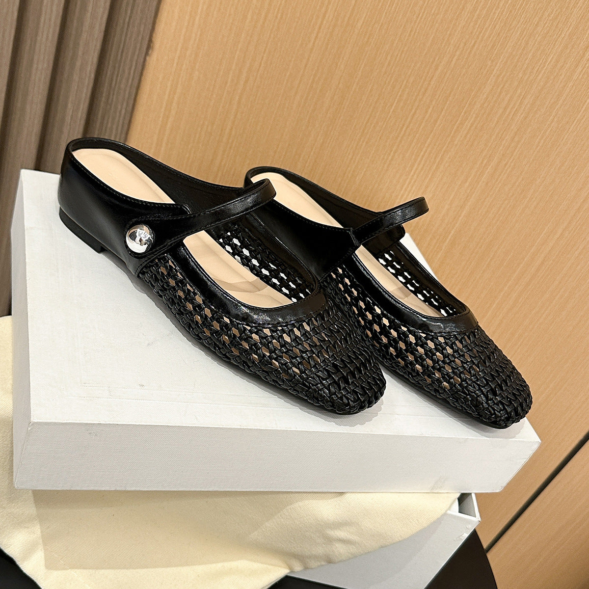 Woven Square-Toe Mary Jane Mules | Breathable Summer Flats