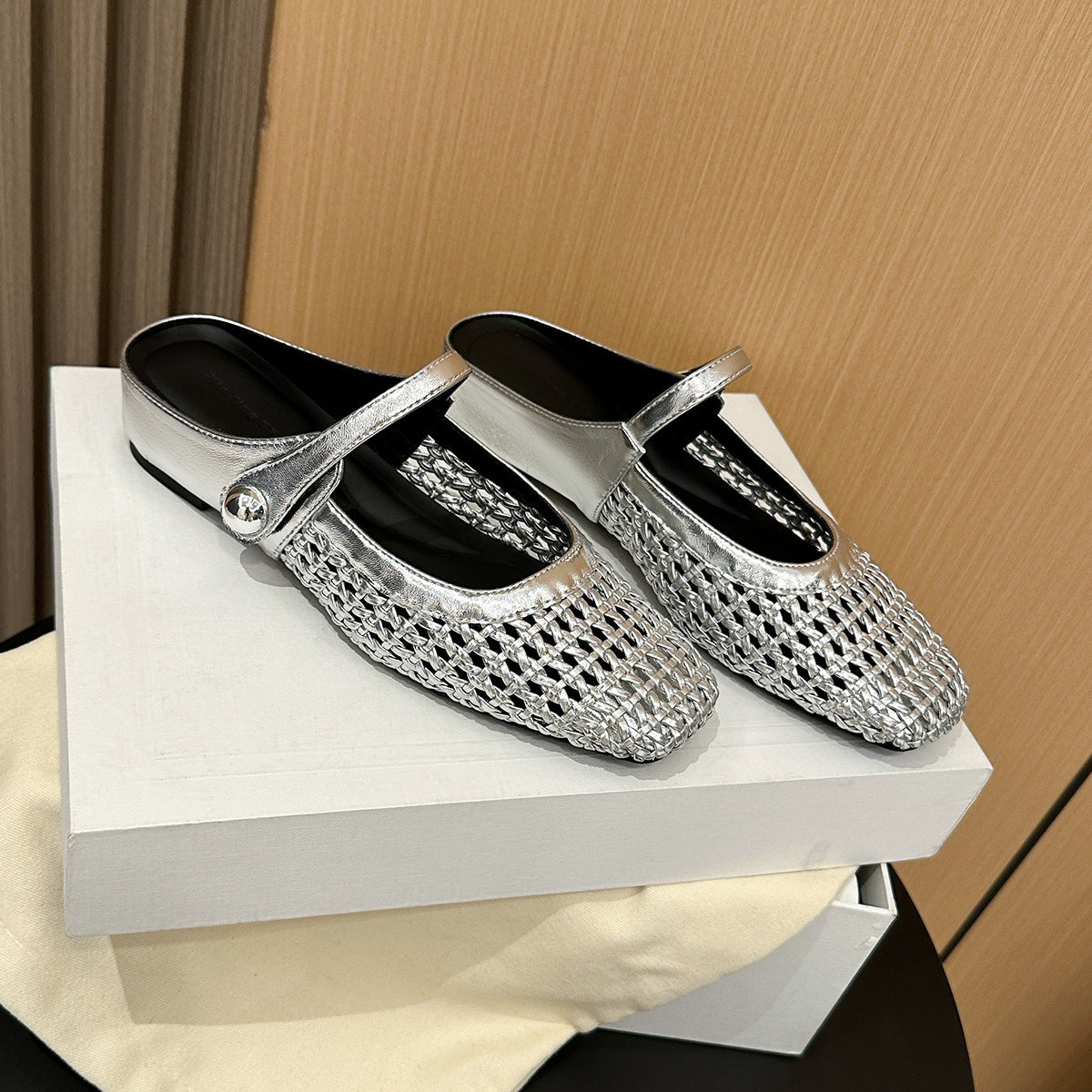 Woven Square-Toe Mary Jane Mules | Breathable Summer Flats