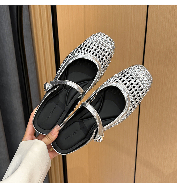 Woven Square-Toe Mary Jane Mules | Breathable Summer Flats