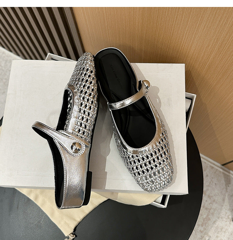 Woven Square-Toe Mary Jane Mules | Breathable Summer Flats