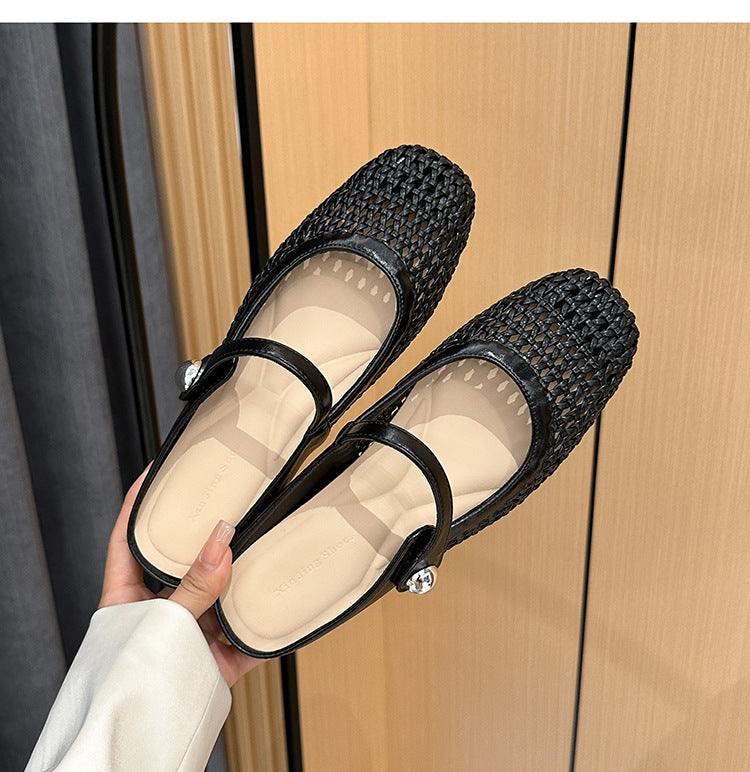 Woven Square-Toe Mary Jane Mules | Breathable Summer Flats