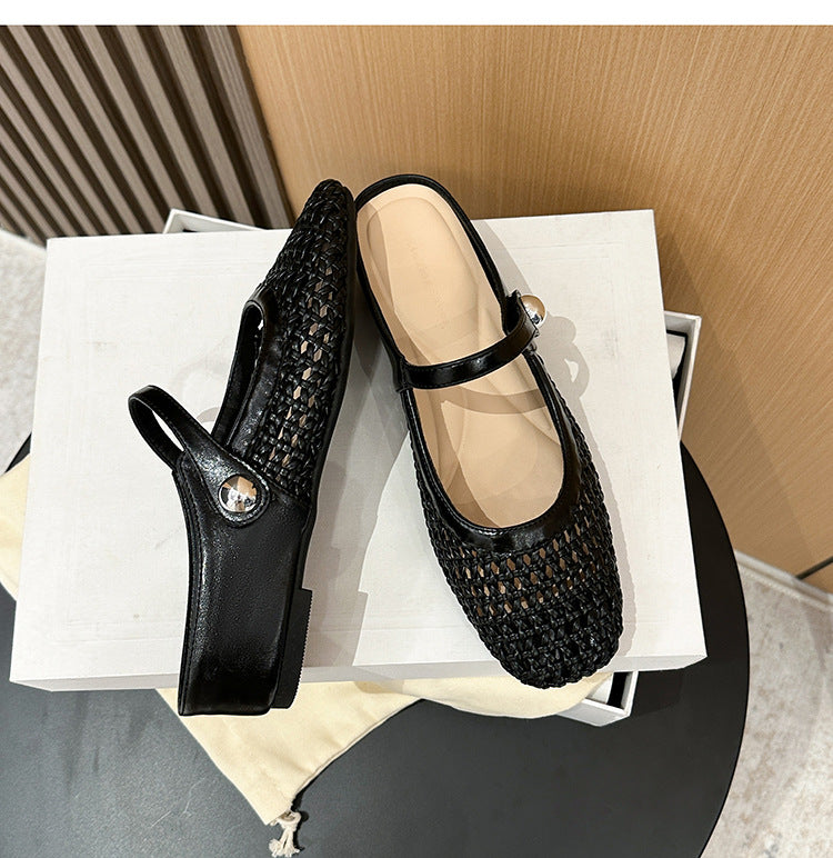 Woven Square-Toe Mary Jane Mules | Breathable Summer Flats