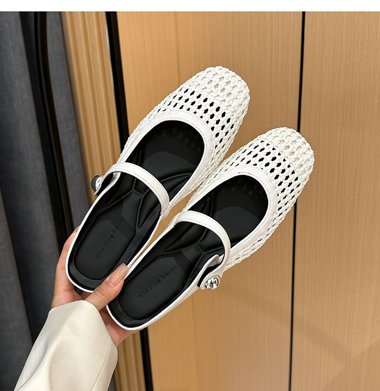 Woven Square-Toe Mary Jane Mules | Breathable Summer Flats
